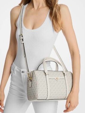 Michael Kors Jet Set Travel Medium Duffle Crossbody Bag - Light Cream Multi